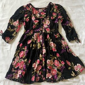 Ecote Black and Pink Floral Corset Mini Dress